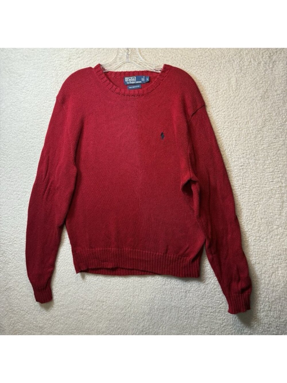 Polo Ralph Lauren Pima Cotton Sweater mens size L Red  Crewneck Preppy Academic